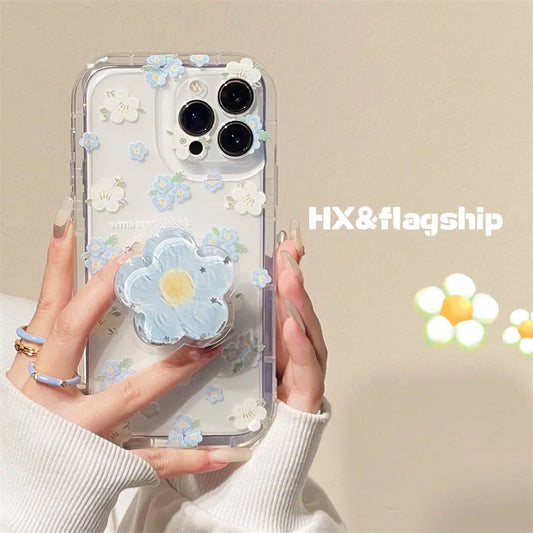 【クリアフラワーグリップ】立体フラワー付き 透明スマホケース|iPhone対応 #250624