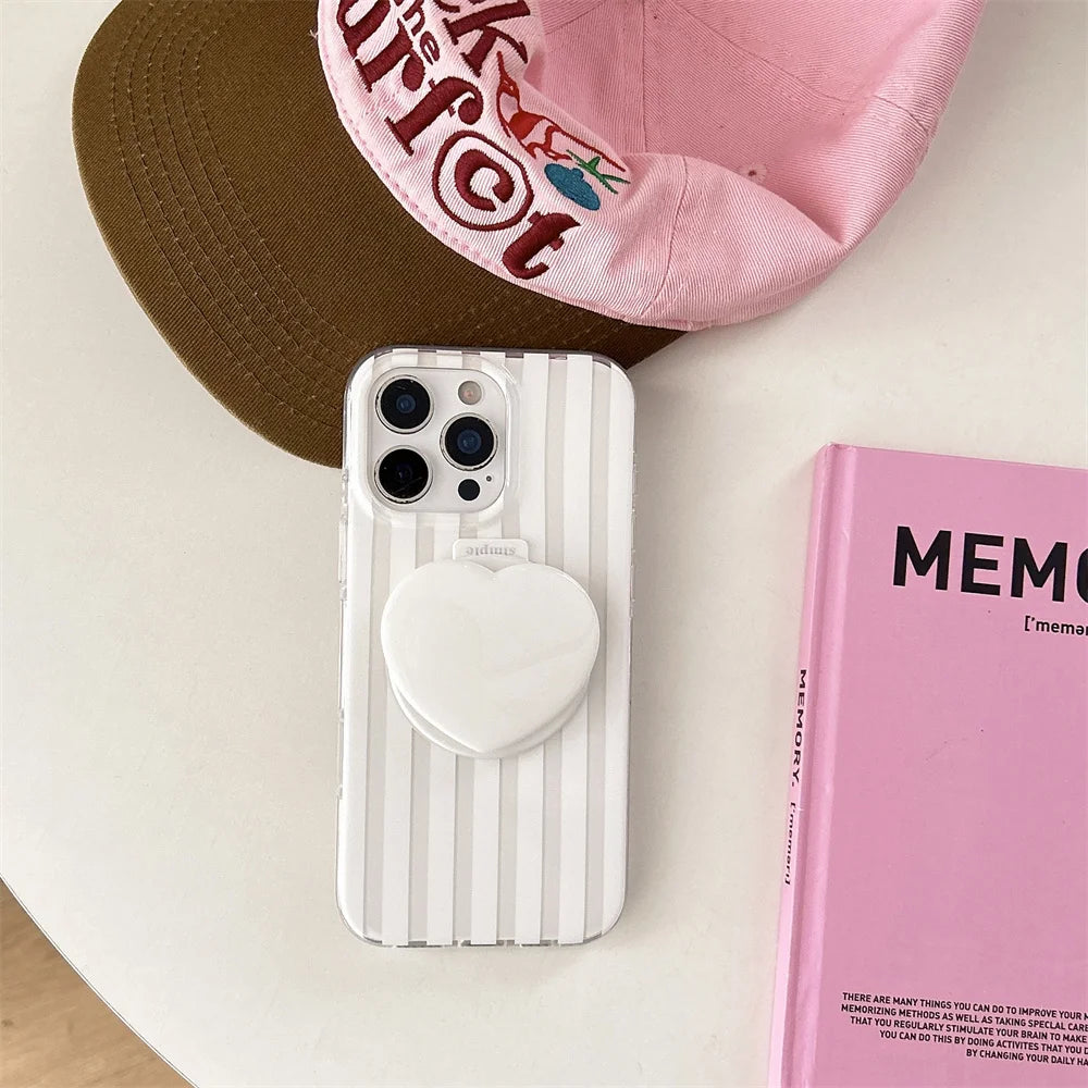 【Heart Grip Clear Stripe Case】ハートグリップクリアストライプケース|iPhone対応 #250223