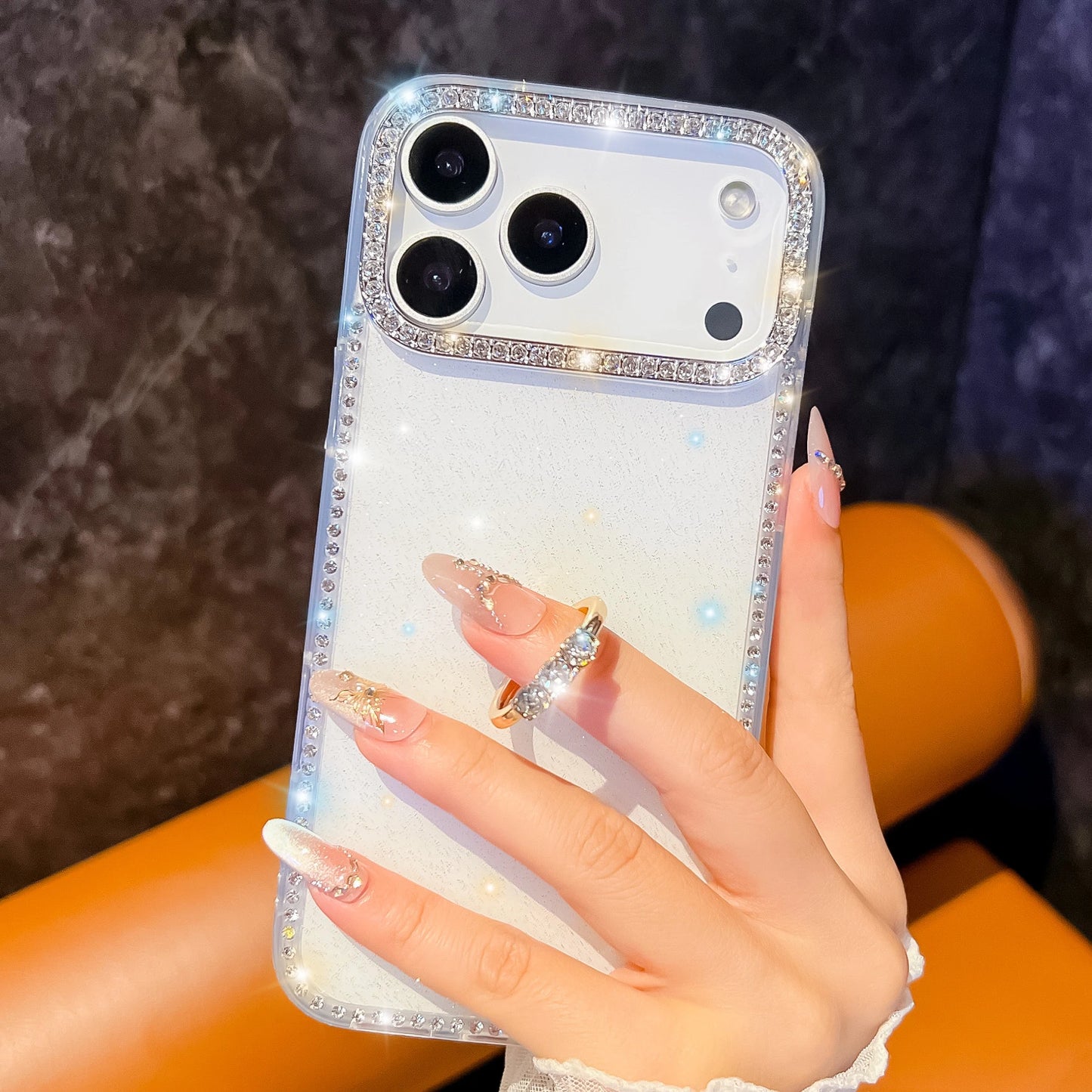 【グリッターシリーズ】輝くホログラムスター キラキラストーン付き リング付きスマホケース|iPhone対応 #251010