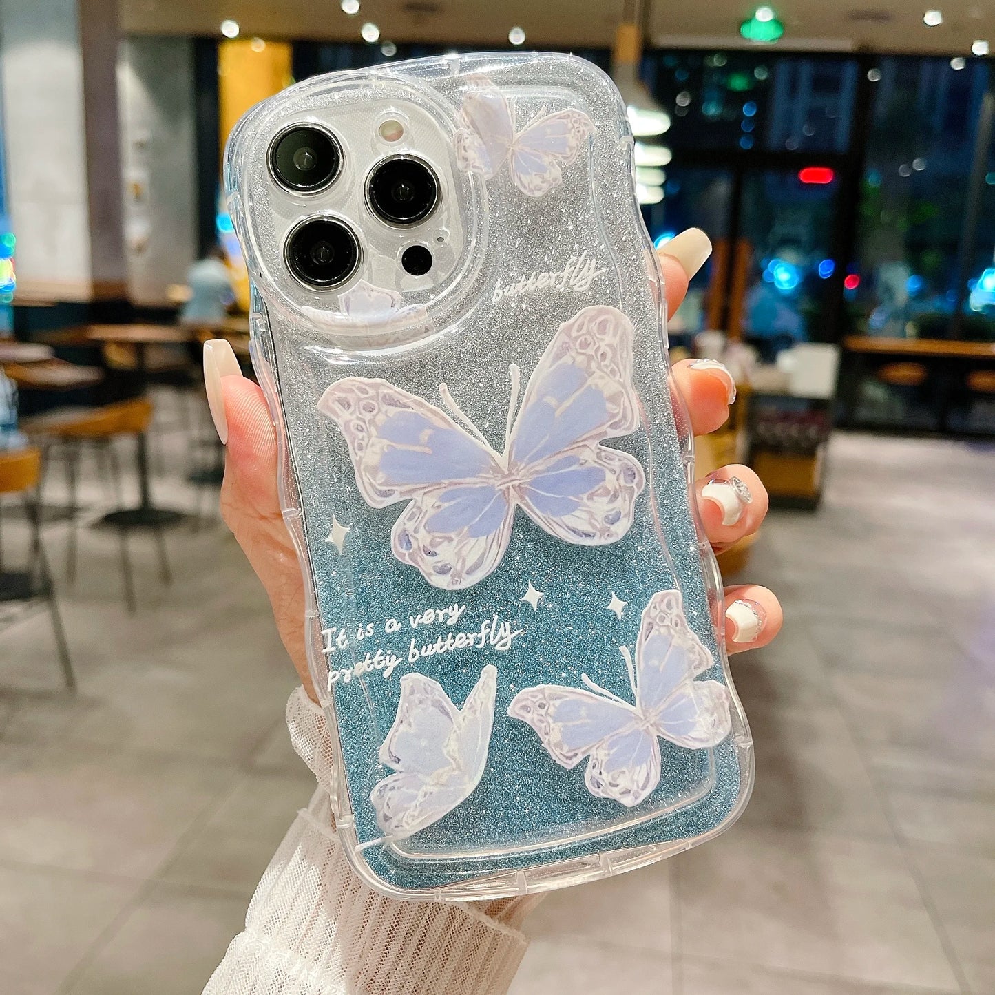 グリッター バタフライ クリア iPhoneケース|ラメ入り・ソフトTPU #240227