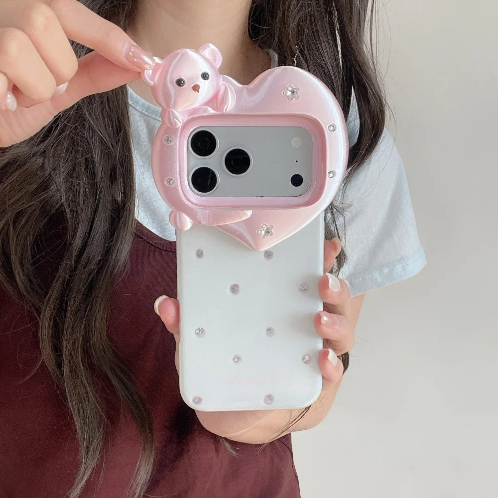 立体ベア&ハートフレーム iPhone ケース キュート・スタイル #261219