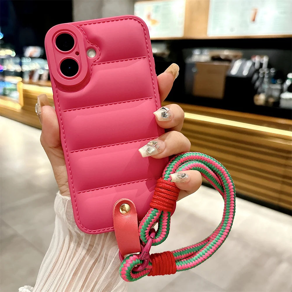 【パフキルトロープ】キルティング風×カラーロープ付き スマホケース|iPhone対応 #250621