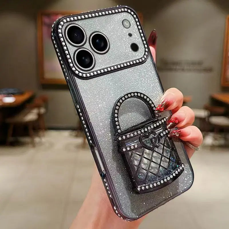 【バッググリッター】3Dバッグ モチーフ付き グラデーション ラメ スマホケース|iPhone対応 #250301