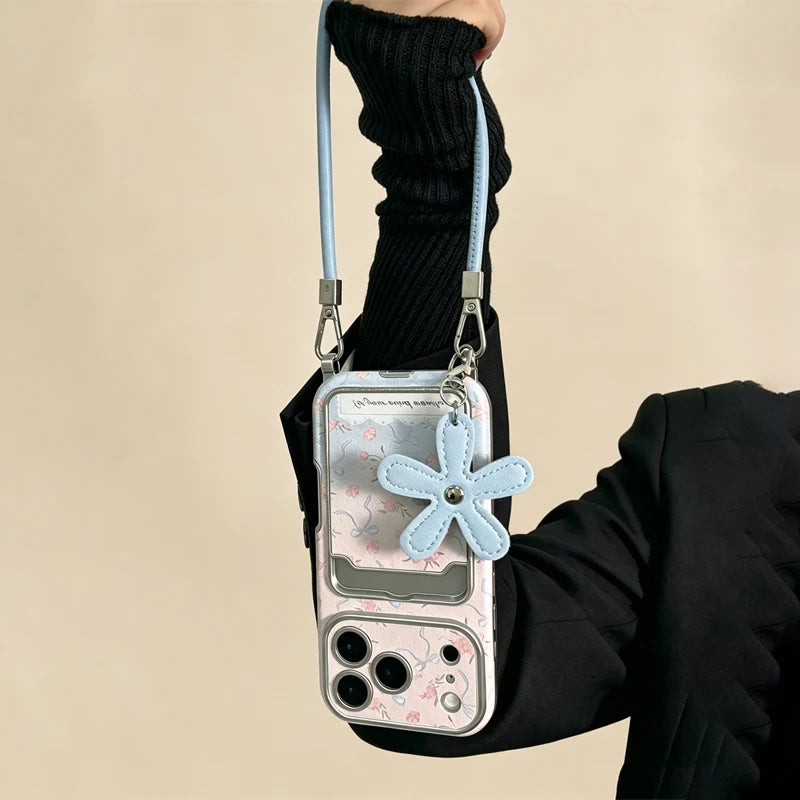 フラワー・リボン柄 iPhoneケース リストストラップ付き ガーリー・フェミニン #261158