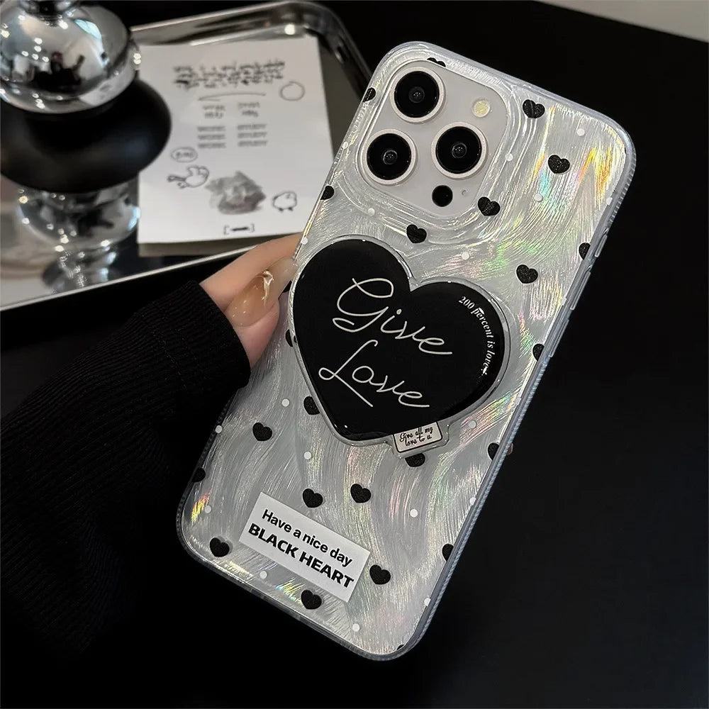 ブラックハートグリップ モノトーンデザイン iPhoneケース|シンプル・大人ガーリー #231018