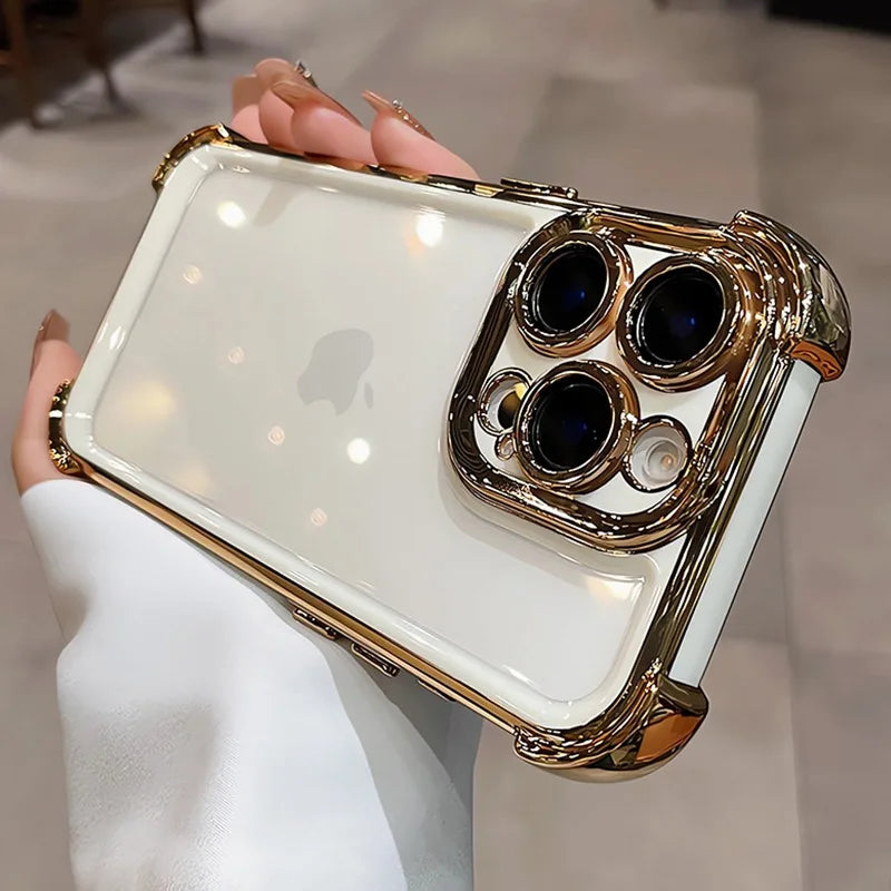 透明感×高級感 ゴールドフレーム iPhoneケース| 耐衝撃 レンズ保護 #260001