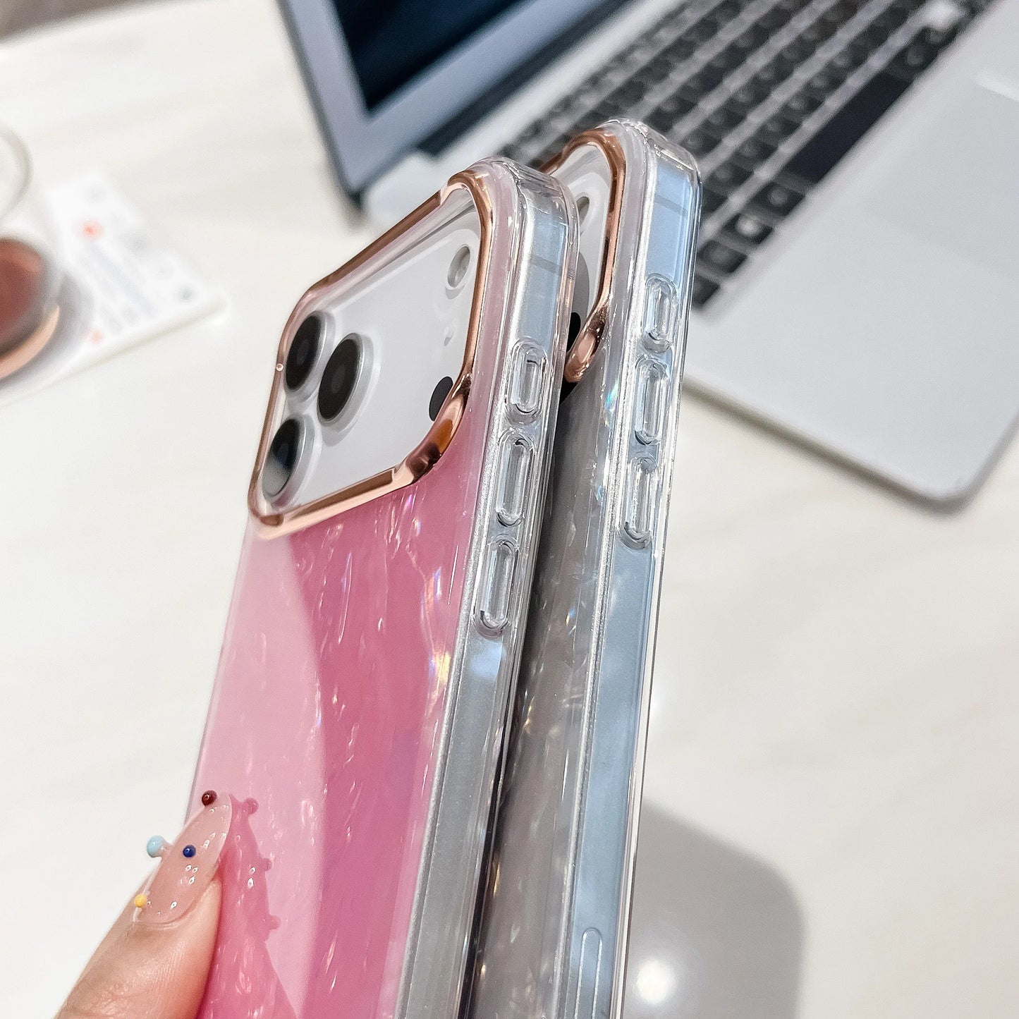 【マーブルシリーズ】大理石風 光沢パール調 クリアフレーム スマホケース|iPhone対応 #251201