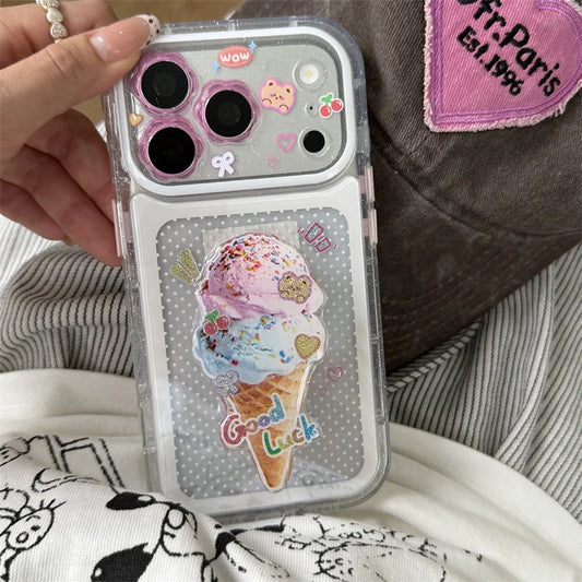 アイスクリーム 透明感クリア スタンドグリップ付き iPhoneケース|ガーリー・デコ風 #260023
