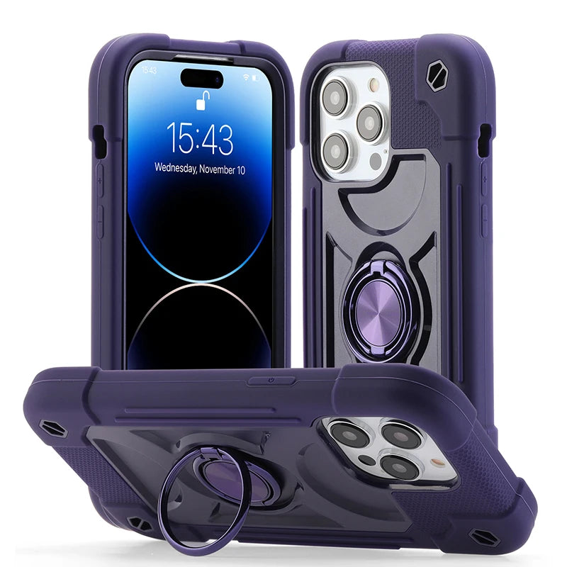 【耐衝撃カラフルリング付きスマホケース】スタンド機能付き|iPhone対応 #250810