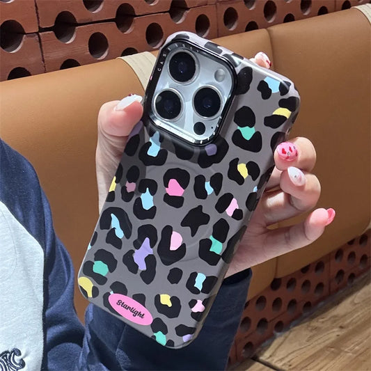 カラーレオパード柄 スターグリップ付き iPhoneケース|Magnet内蔵 #231129