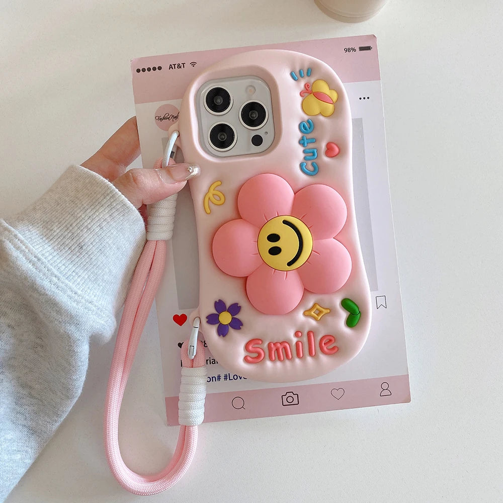 ハンドル付き フラワー スマイル ニコちゃん 韓国 ショルダー風 かわいい #260513