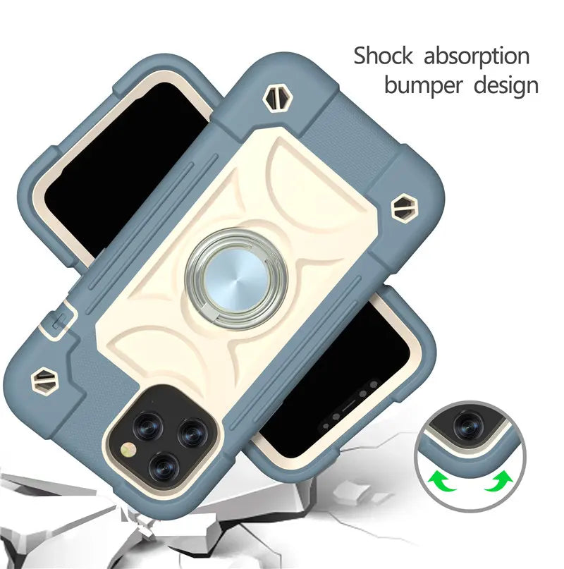 【耐衝撃カラフルリング付きスマホケース】スタンド機能付き|iPhone対応 #250810