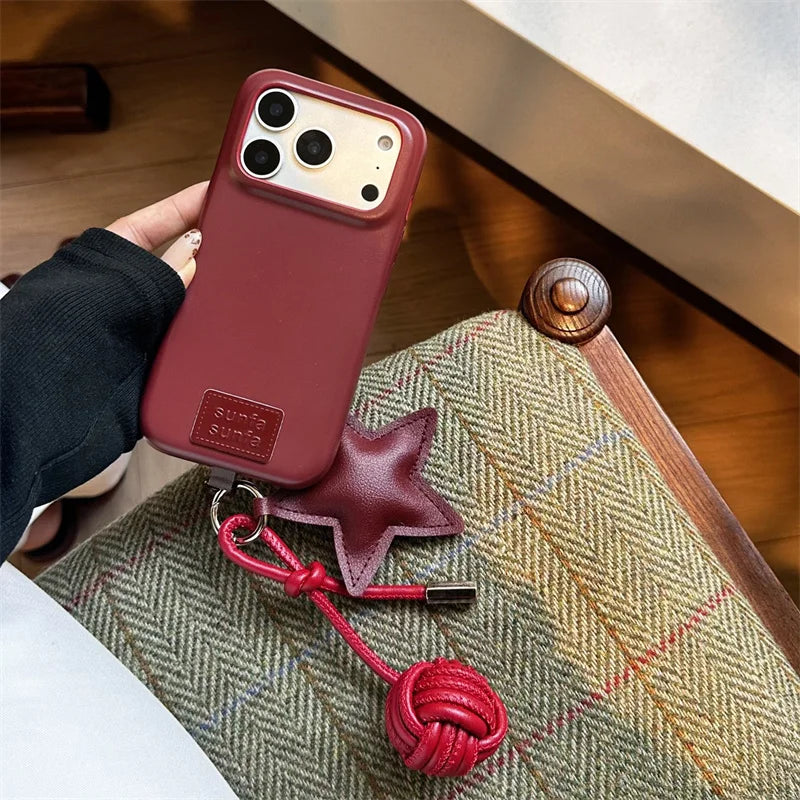 【スタークラフトレザー】星チャーム×レザーボール付き スマホケース|iPhone対応 #250309