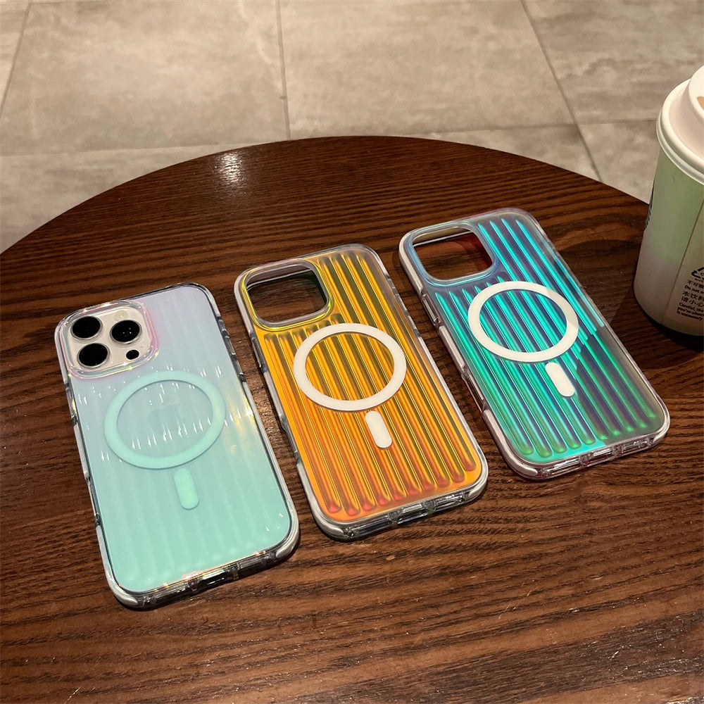 【ワイヤレス充電対応シリーズ】オーロラグラデーション 光沢リブ加工 スマホケース|iPhone対応 #250831