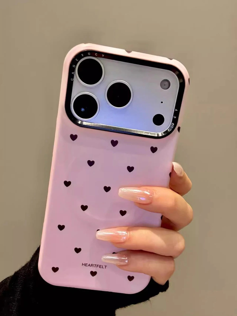 【フラワーハートグリップ】ハートドット×立体フラワーグリップ スマホケース|iPhone対応 #250330