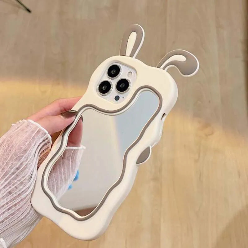 【ウェーブミラー付き】うさ耳 ラビット シリコン スマホケース|iPhone対応 #250529