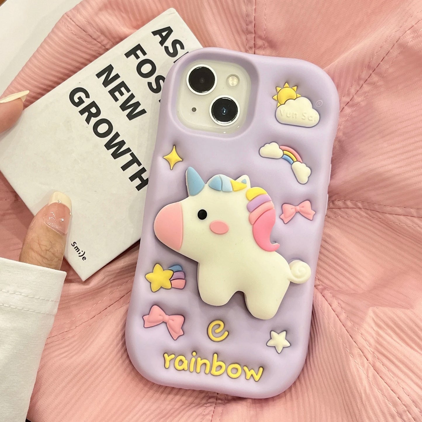 【アニマルシリーズ】立体レインボーユニコーン かわいい3Dデザイン スマホケース|iPhone対応 #251006