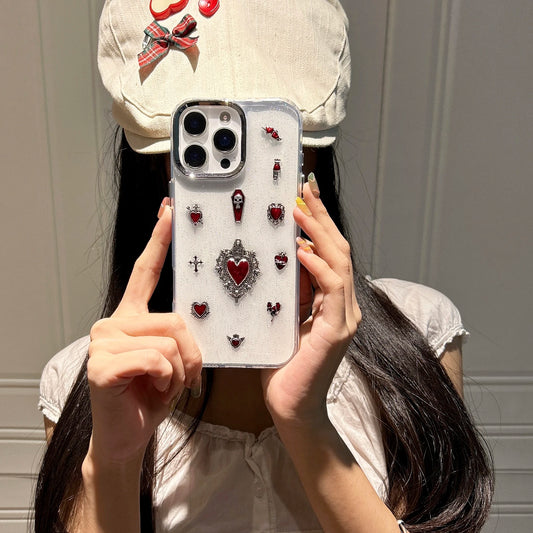 ゴシックハート iPhoneケース|ヴィンテージ風 レッドパーツ デザイン #230710