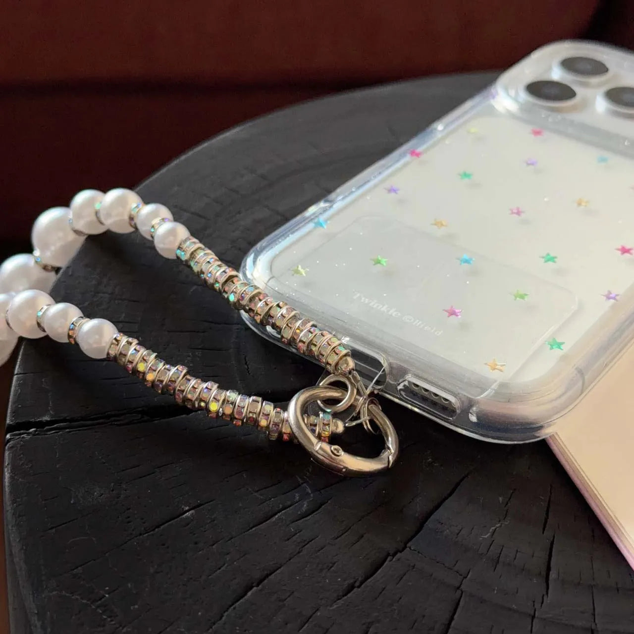 【トゥインクルスター】ラメ×スターシェル パールストラップ付き スマホケース|iPhone対応 #250225