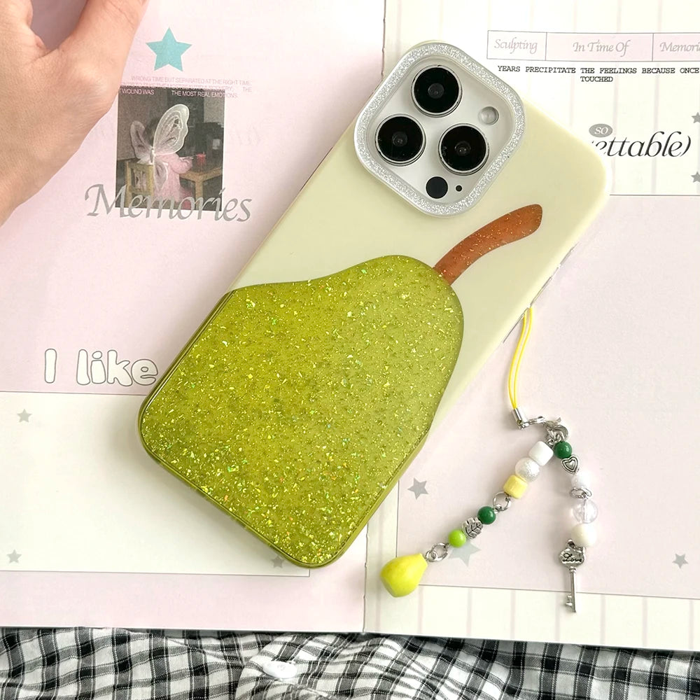 【フルーツシリーズ】キラキララメ 梨デザイン スマホケース|iPhone対応 #250829