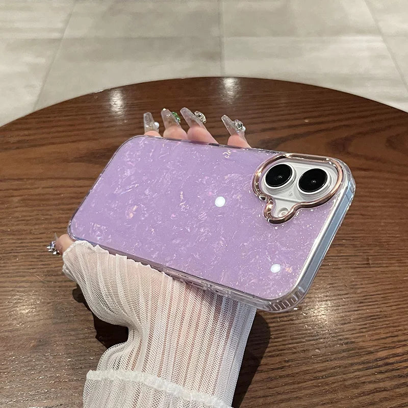 【大理石風】上品パール調 ホワイトシェル クリア iPhoneケース 高級感 キラキラ おしゃれ 耐衝撃|iPhone対応 #250405