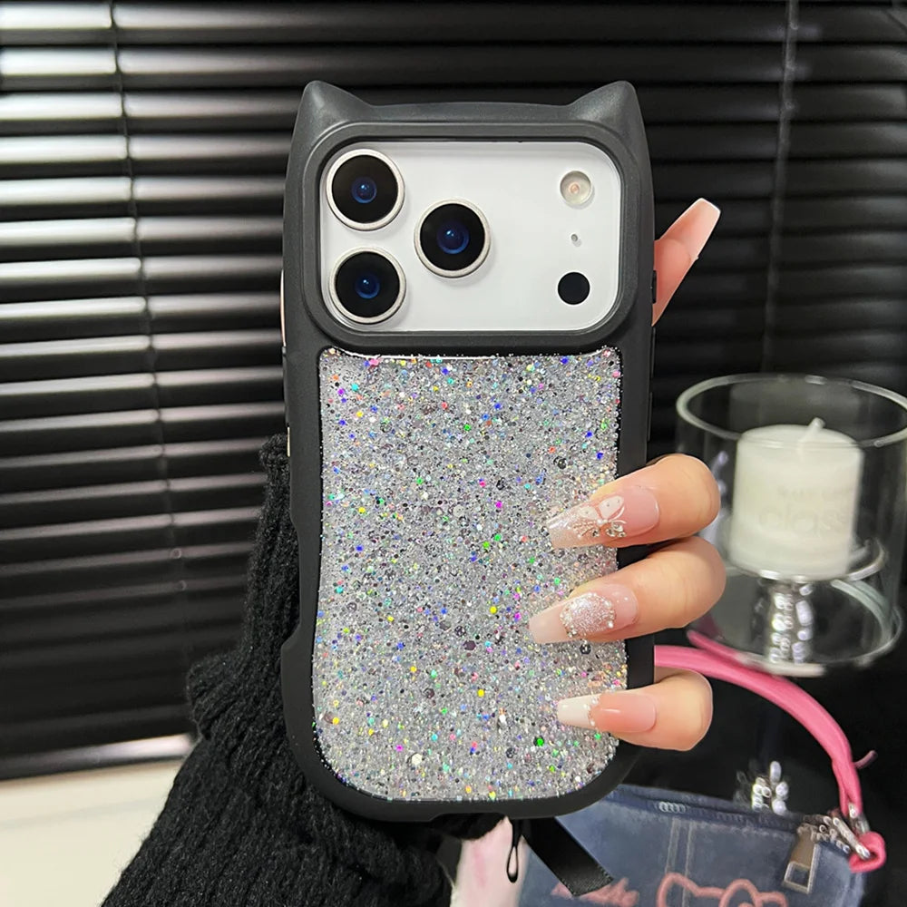 【猫耳シリーズ】キラキラ ラメ グリッター 猫耳デザイン スマホケース|iPhone対応 #250307