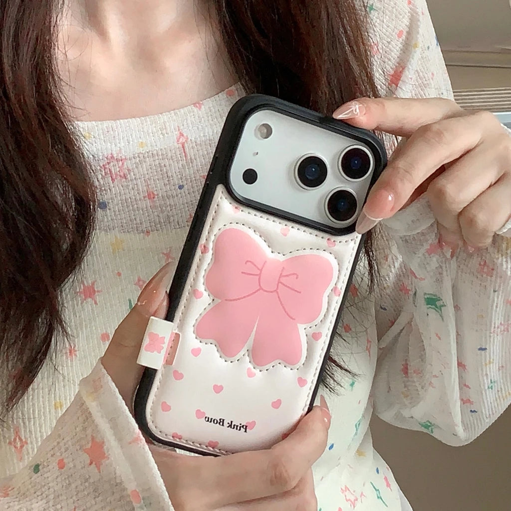 【ピンクリボン】ラブ プチハート エンボスレザー スマホケース|iPhone対応 #250209