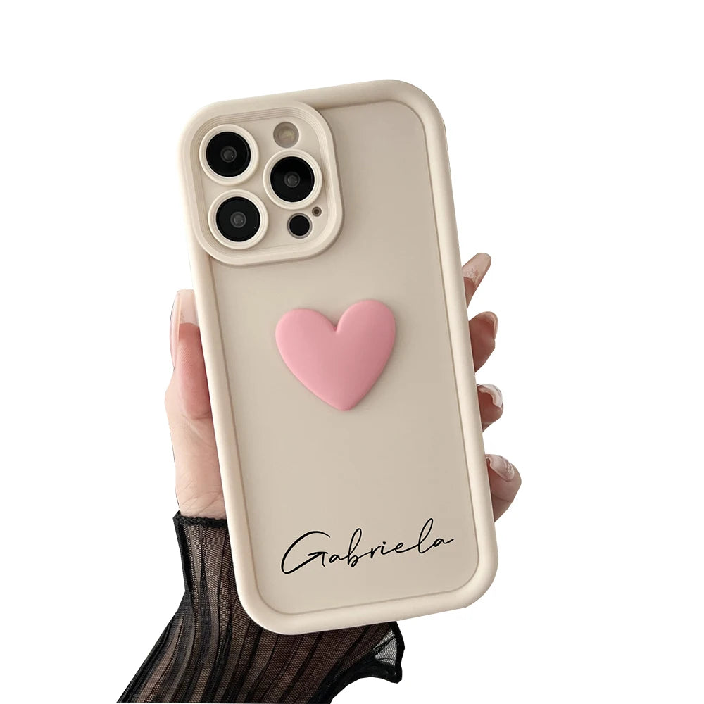 【カスタムシリーズ】立体ハート 名入れ ソフトシリコン スマホケース|iPhone対応 #250322