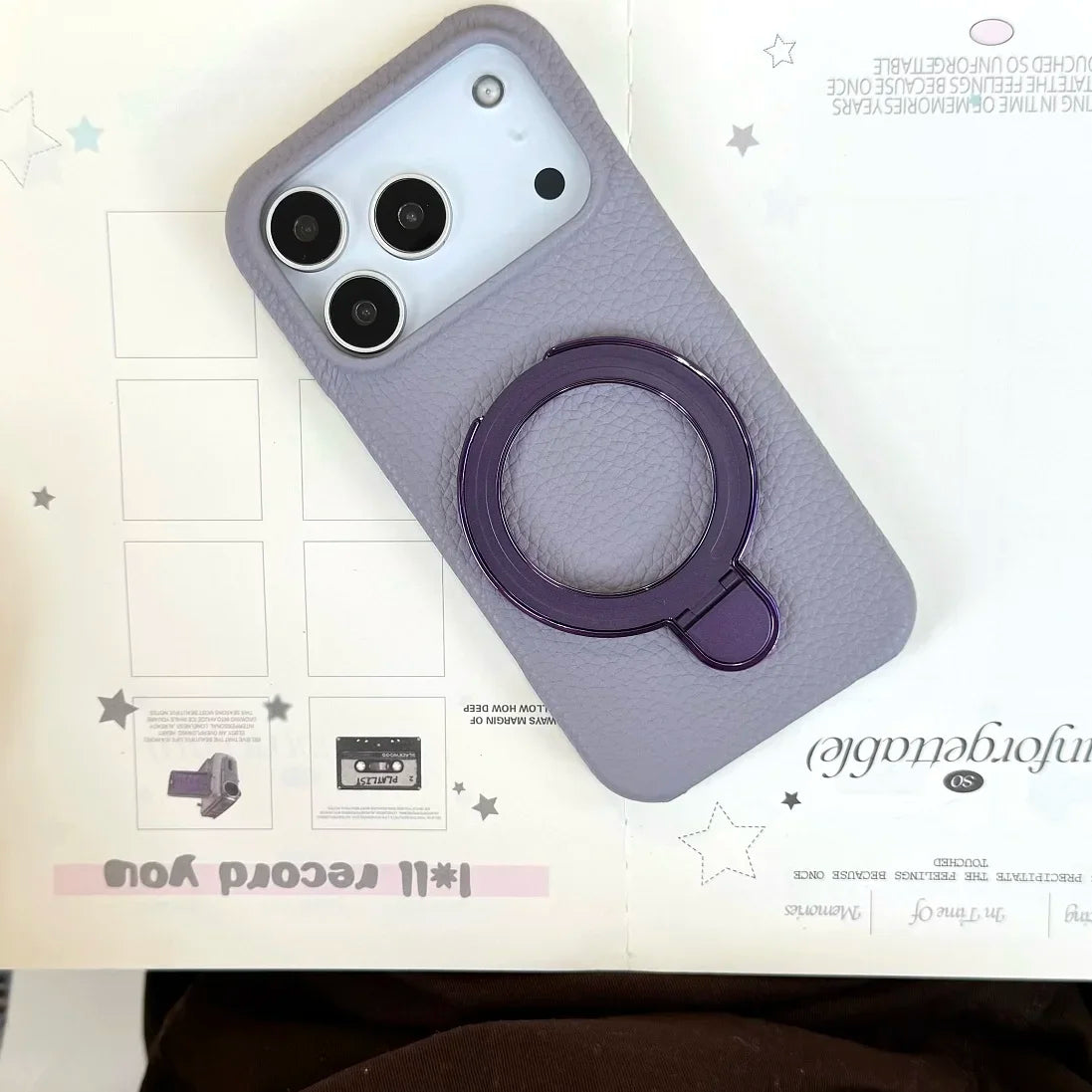 【レザーリング】上品レザー調×メタルリング付きスマホケース|iPhone対応 #250428
