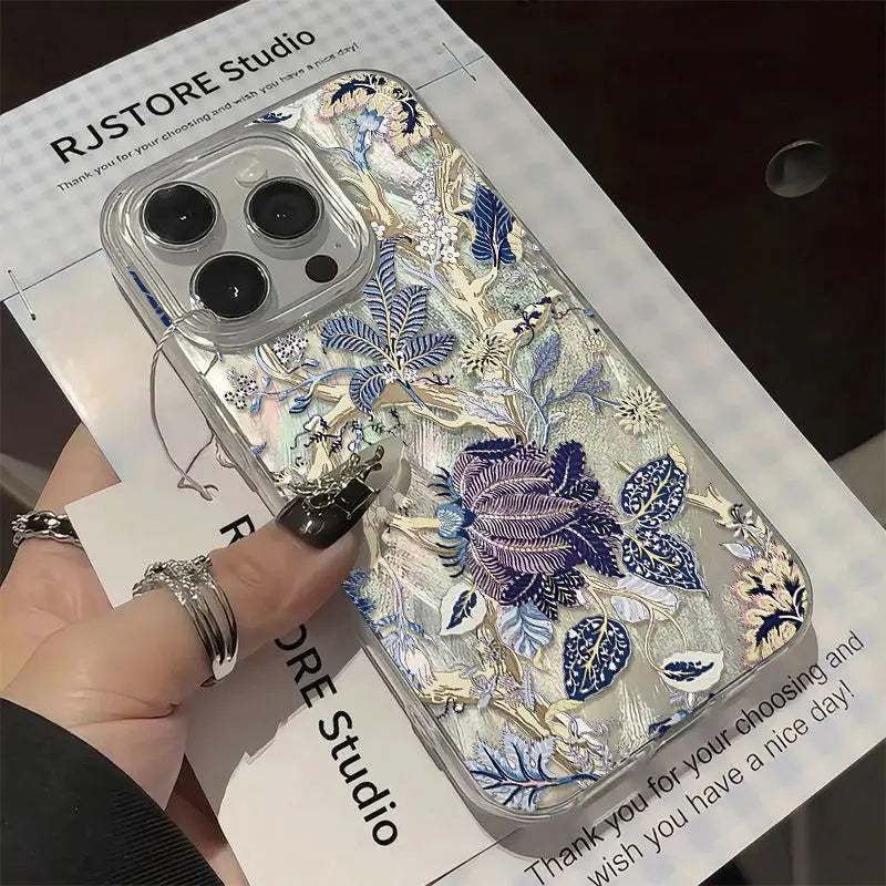 刺繍風フラワー 総柄デザイン クリア iPhoneケース|エレガント・ボタニカル #260085