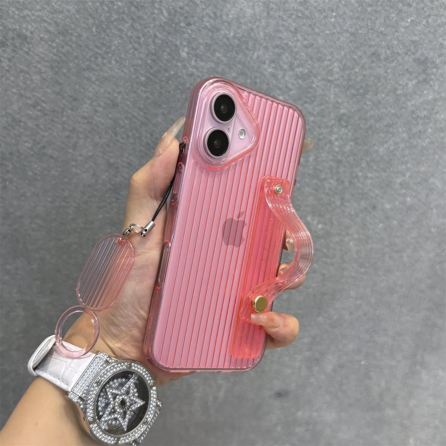 【ネオンシリーズ】イエローライン ハンドル付き 半透明 クリアスマホケース|iPhone対応 #251013