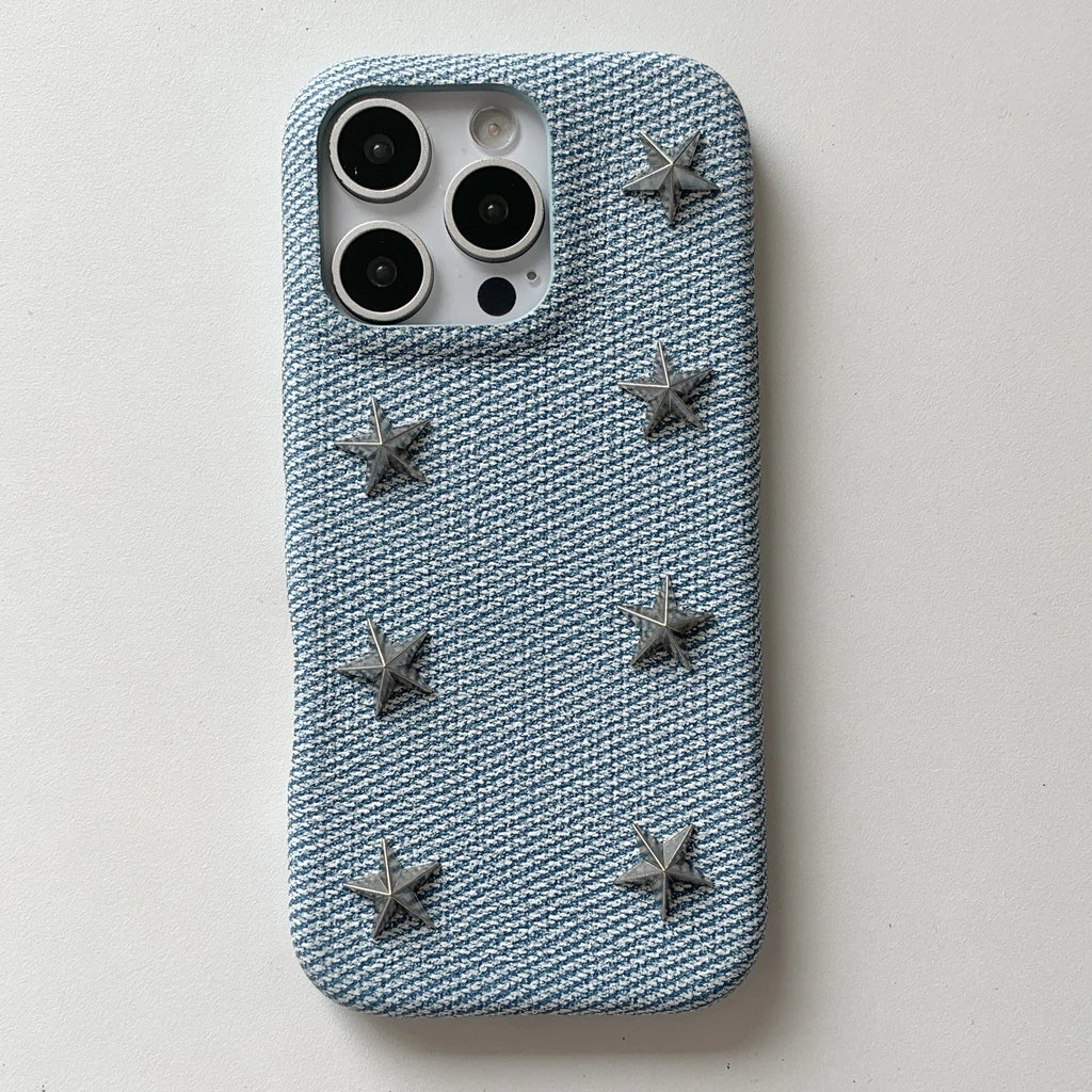 【立体スタースタッズ】デニム風 スマホケース|iPhone対応 #250731