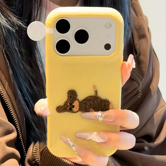 ドッグモチーフ iPhoneケース|ミニチュアダックス 刺繍デザイン・シンプルカラー #240604