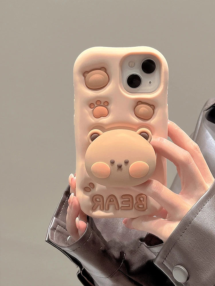 【アニマルシリーズ】立体くま&肉球 かわいい3Dデザイン スマホケース|iPhone対応 #250912
