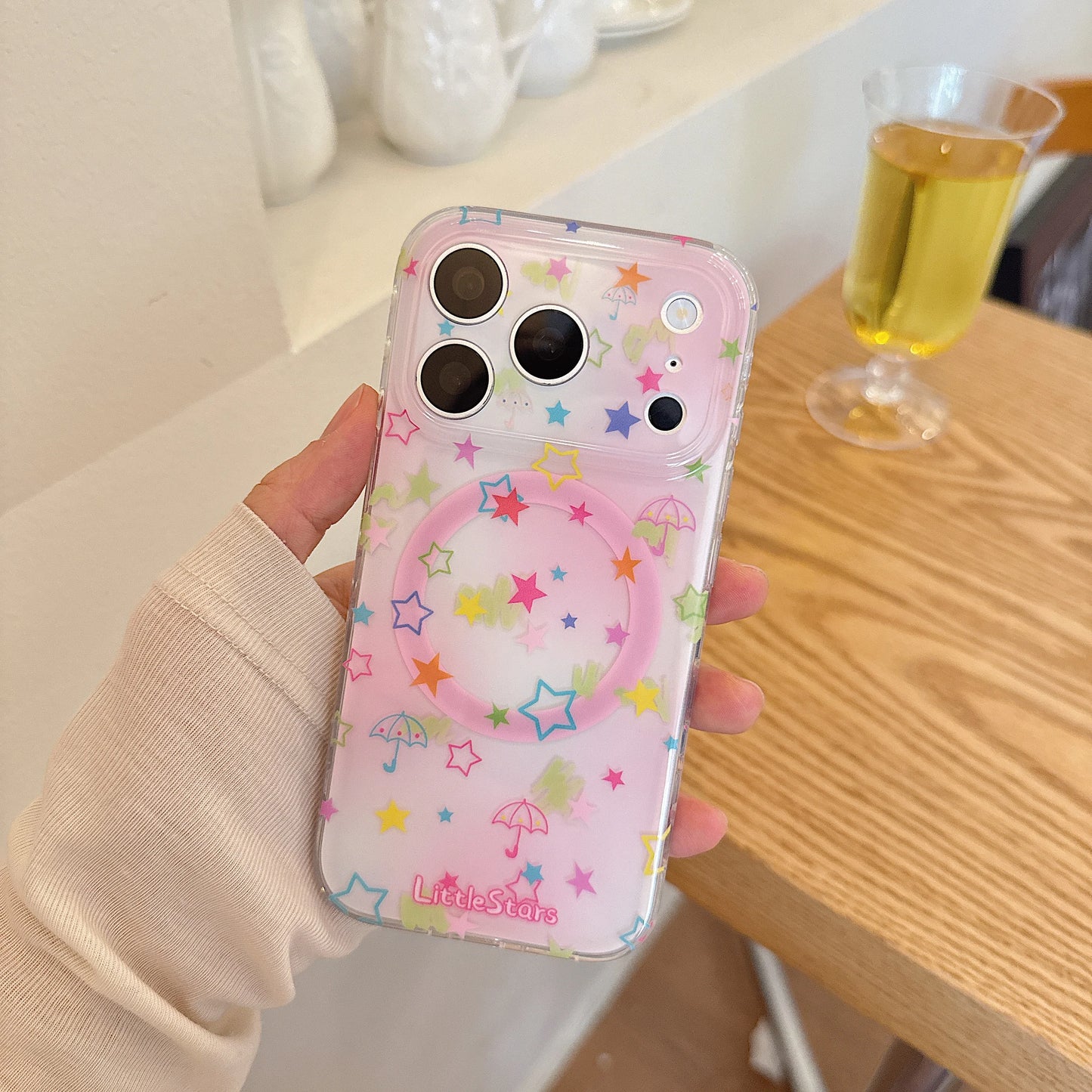 キラキラアンブレラ スマホグリップ付きクリアケース|星柄 パステル iPhoneケース #260070