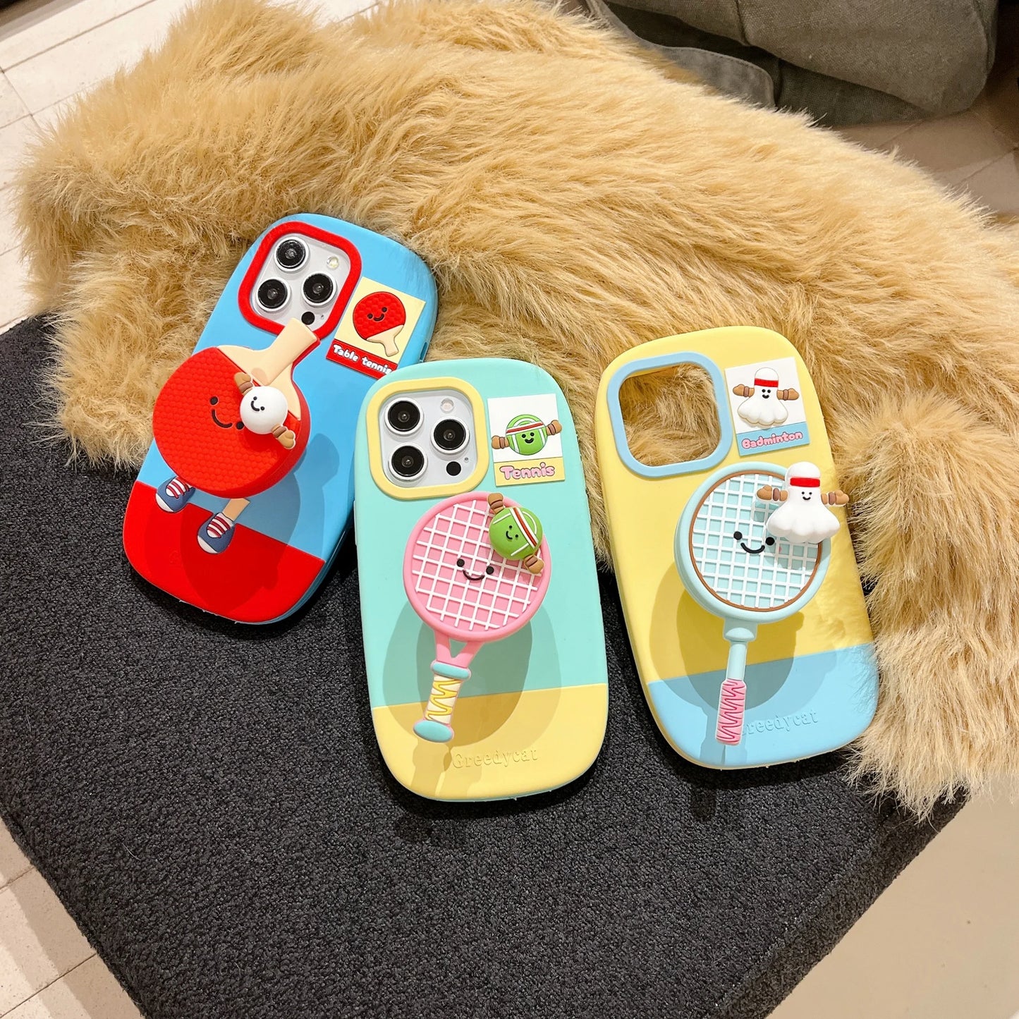 【スポーツシリーズ】立体ラケット&キャラクター かわいい3Dスポーツデザイン スマホケース|iPhone対応 #251009