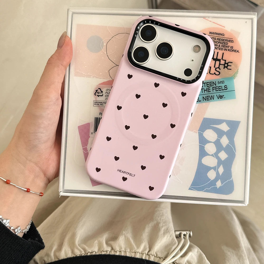 【フラワーハートグリップ】ハートドット×立体フラワーグリップ スマホケース|iPhone対応 #250330