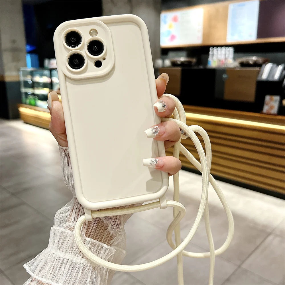【シンプルシリーズ】無地ショルダーストラップ付き おしゃれ肩掛け スマホケース|iPhone対応 #250901