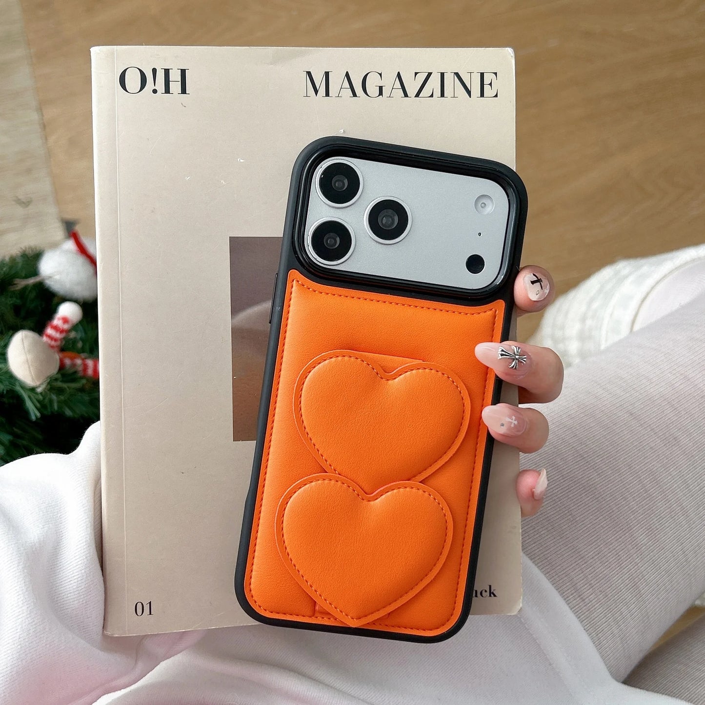 ダブルハート レザー調 スタンド iPhoneケース #260214