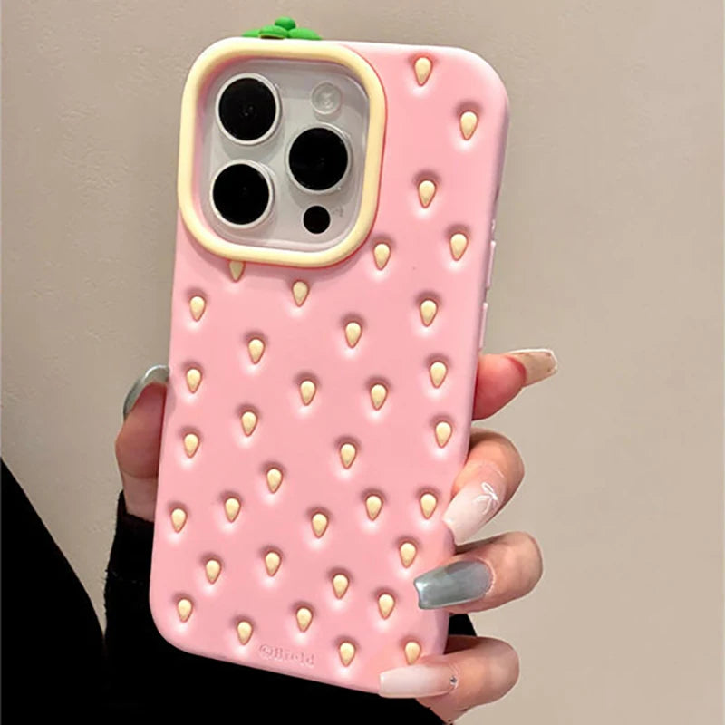【フルーツシリーズ】いちごデザイン 立体シリコン スマホケース|iPhone対応 #250917