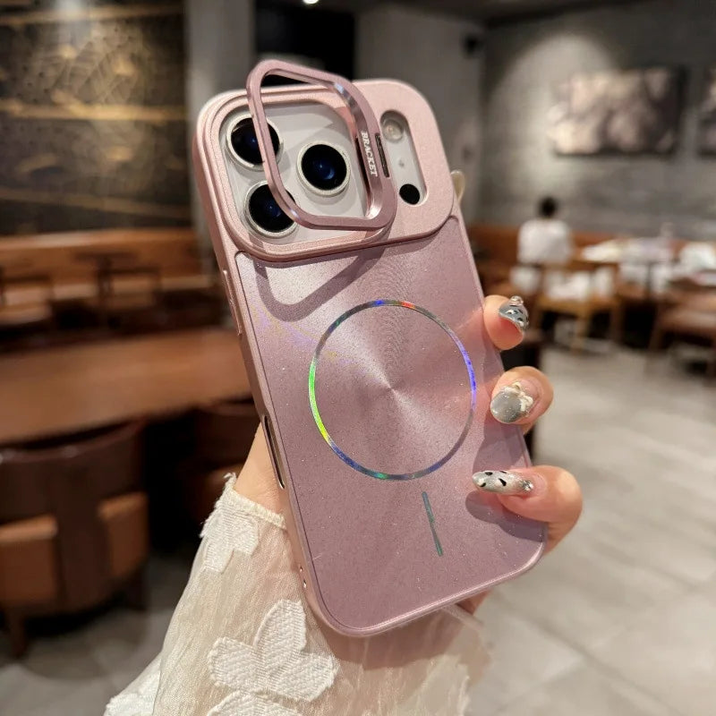 【Magsafe対応】メタリックリングシールド × レインボー光沢 スマホケース|iPhone対応 #250314