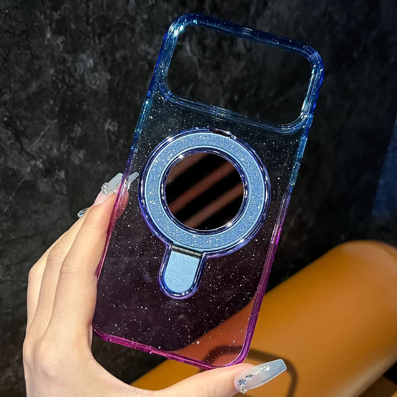 バイカラー クリアグラデーション Magnet内蔵 iPhoneケース|ミラー リンググリップ #230727