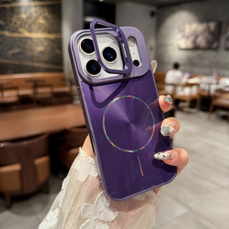 【Magsafe対応】メタリックリングシールド × レインボー光沢 スマホケース|iPhone対応 #250314