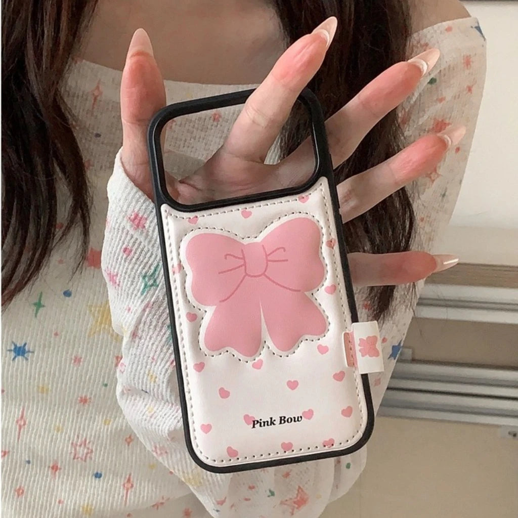 【ピンクリボン】ラブ プチハート エンボスレザー スマホケース|iPhone対応 #250209