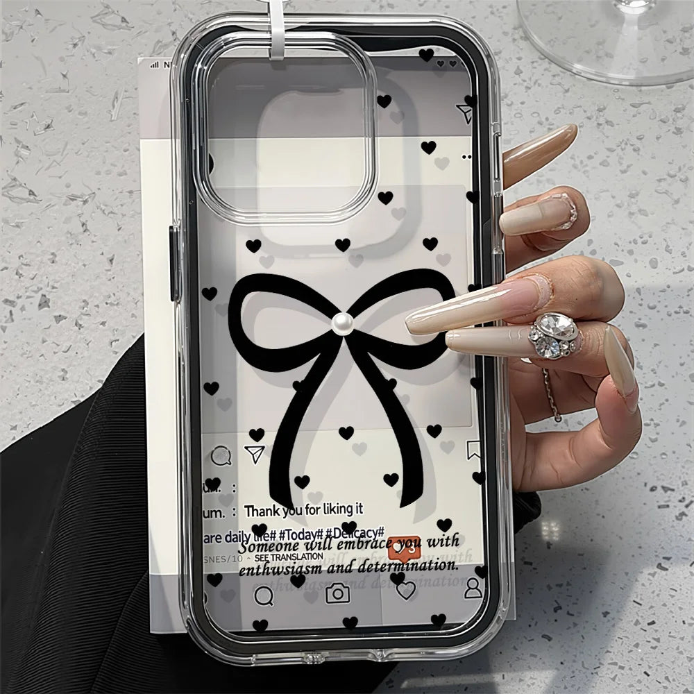 リボンクリアハート】クリア×リボン＆ハートドット スマホケース