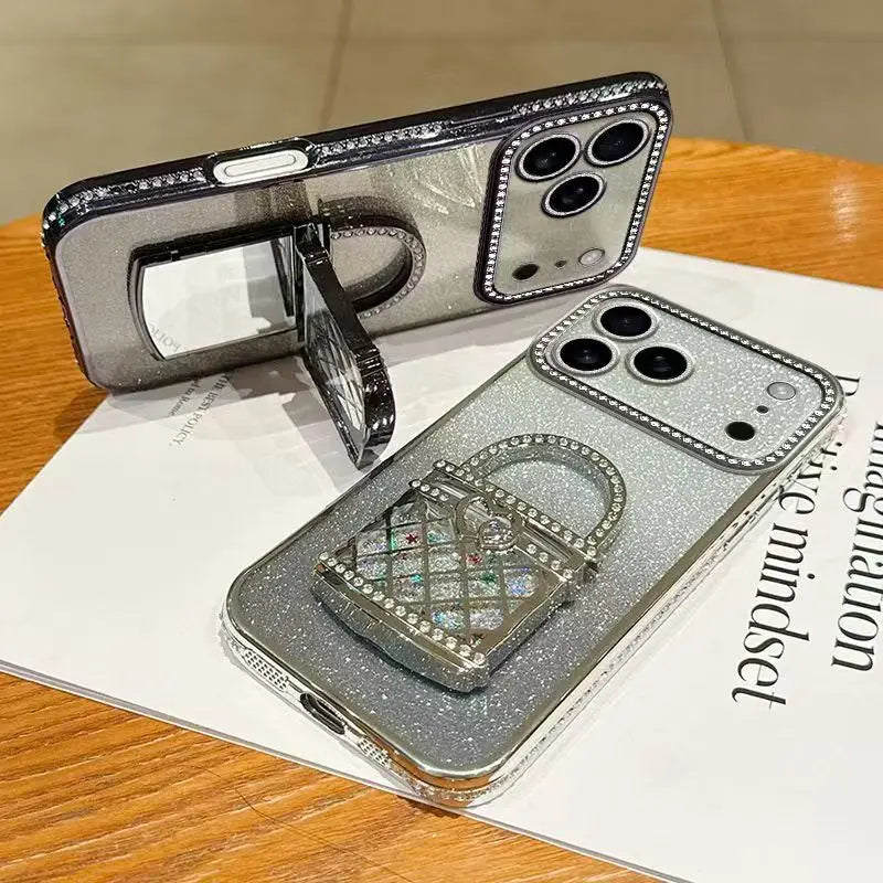 【バッググリッター】3Dバッグ モチーフ付き グラデーション ラメ スマホケース|iPhone対応 #250301