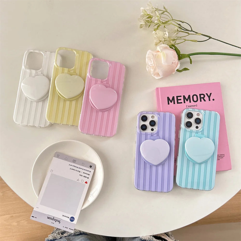 【Heart Grip Clear Stripe Case】ハートグリップクリアストライプケース|iPhone対応 #250223