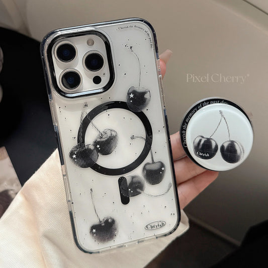 【Magnet対応】ブラックチェリー × 透明フレームケース|iPhone対応 #240827