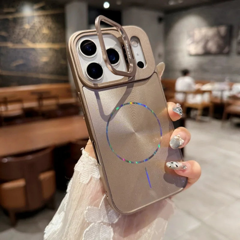 【Magsafe対応】メタリックリングシールド × レインボー光沢 スマホケース|iPhone対応 #250314