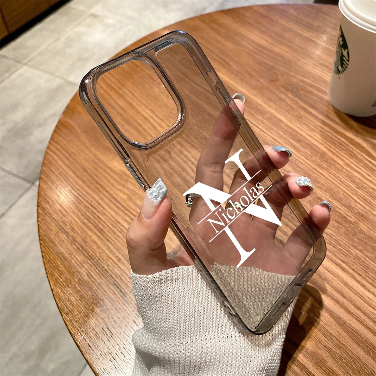 【カスタムシリーズ】ビッグ頭文字イニシャル 名入れ クリアスマホケース|iPhone対応 #240718